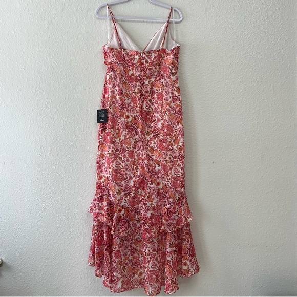 Lulus Always Enchanting Pink Floral Metallic Ruffled High-Low Dress Size Large - Picture 16 of 16